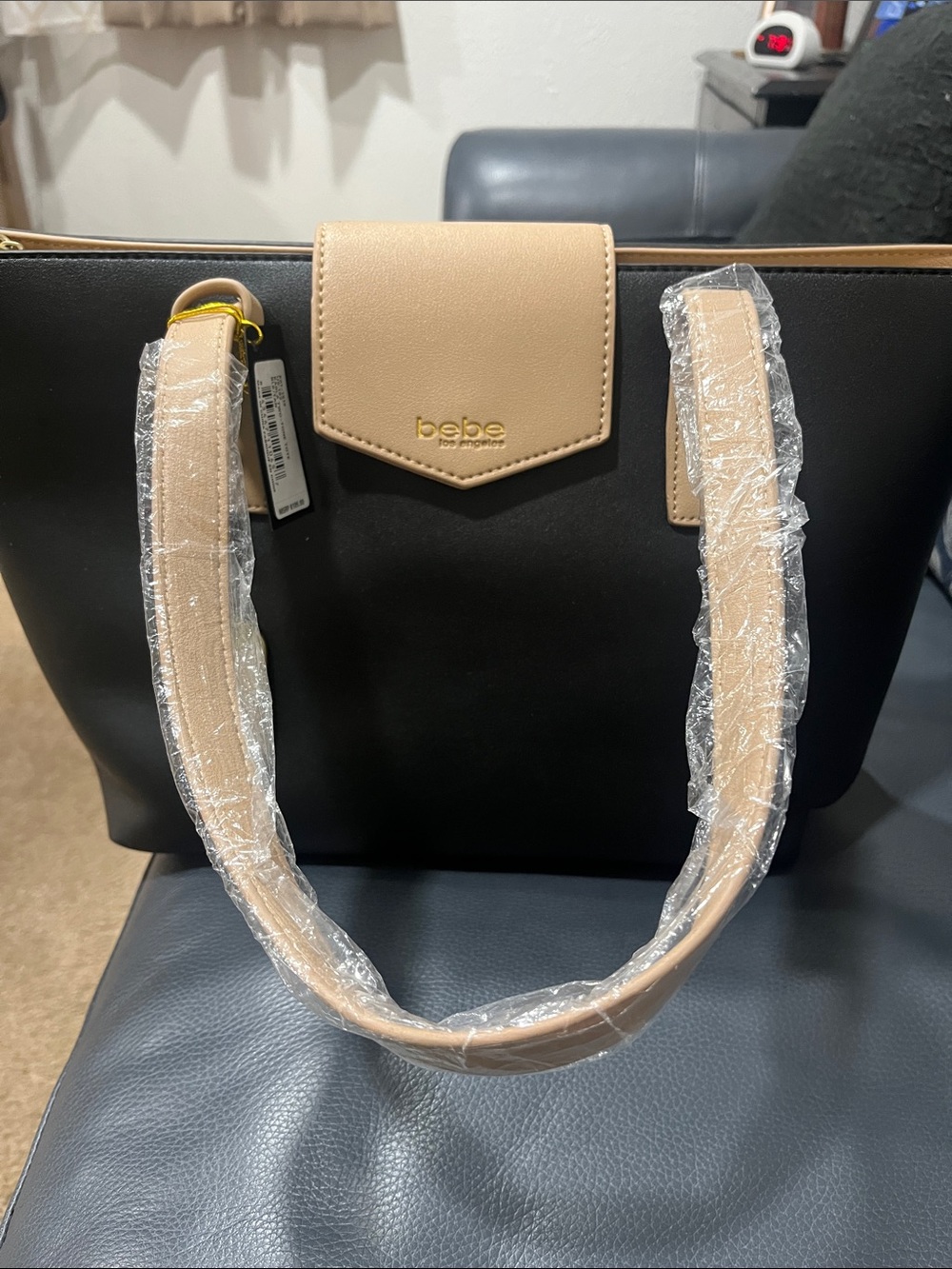 bebe Black Tote with Tan Accents